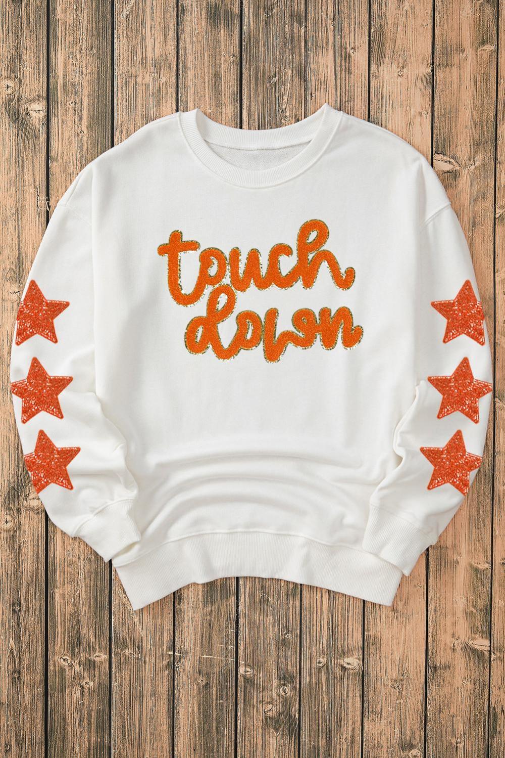Women Beige Glittering Touch Down Patched Pattern Star Sleeve Sweatshirt | Sweatshirts - Image 2