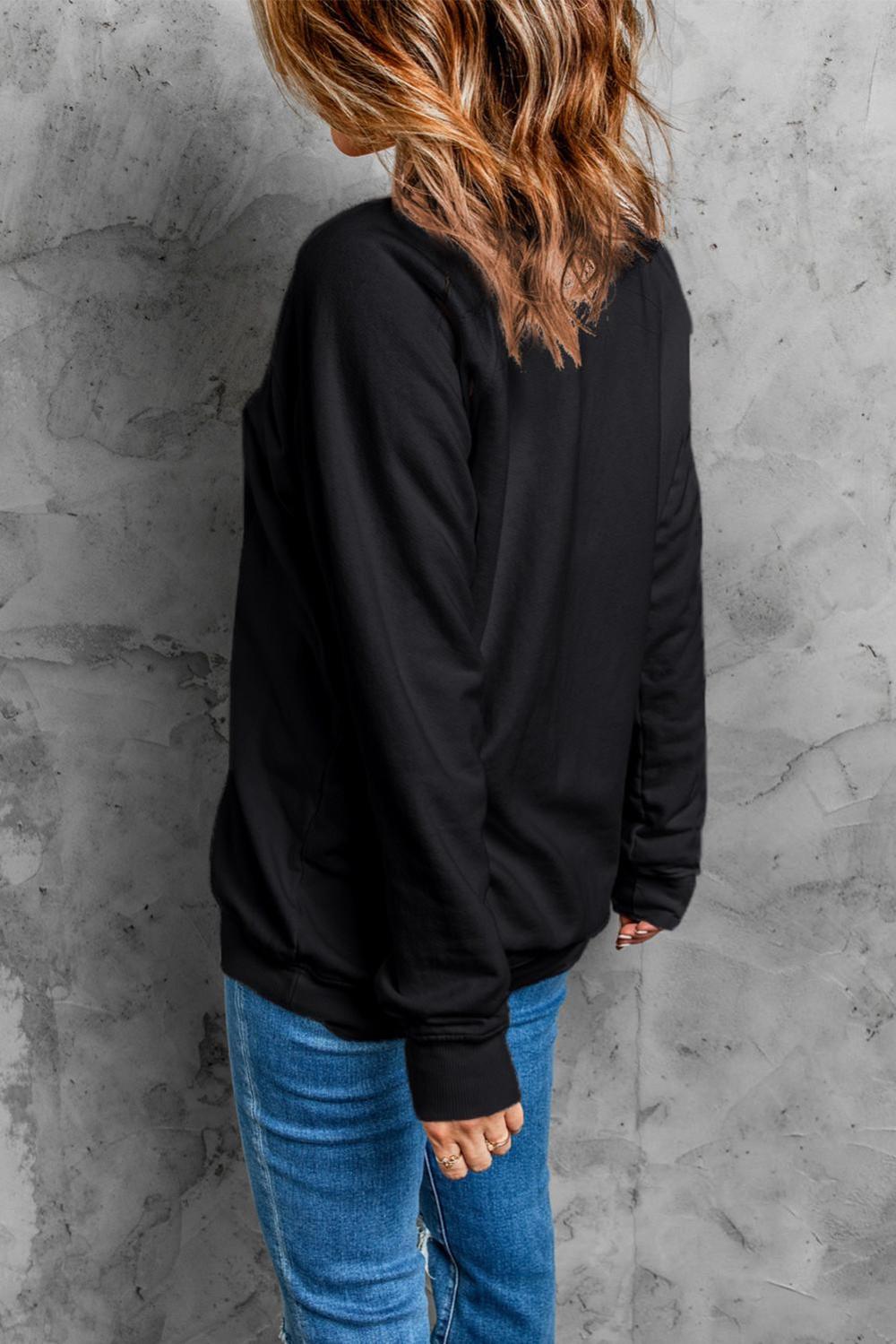 Women Black Cool Aunt Embroidered Letter Graphic Sweatshirt | Sweatshirts - Image 4