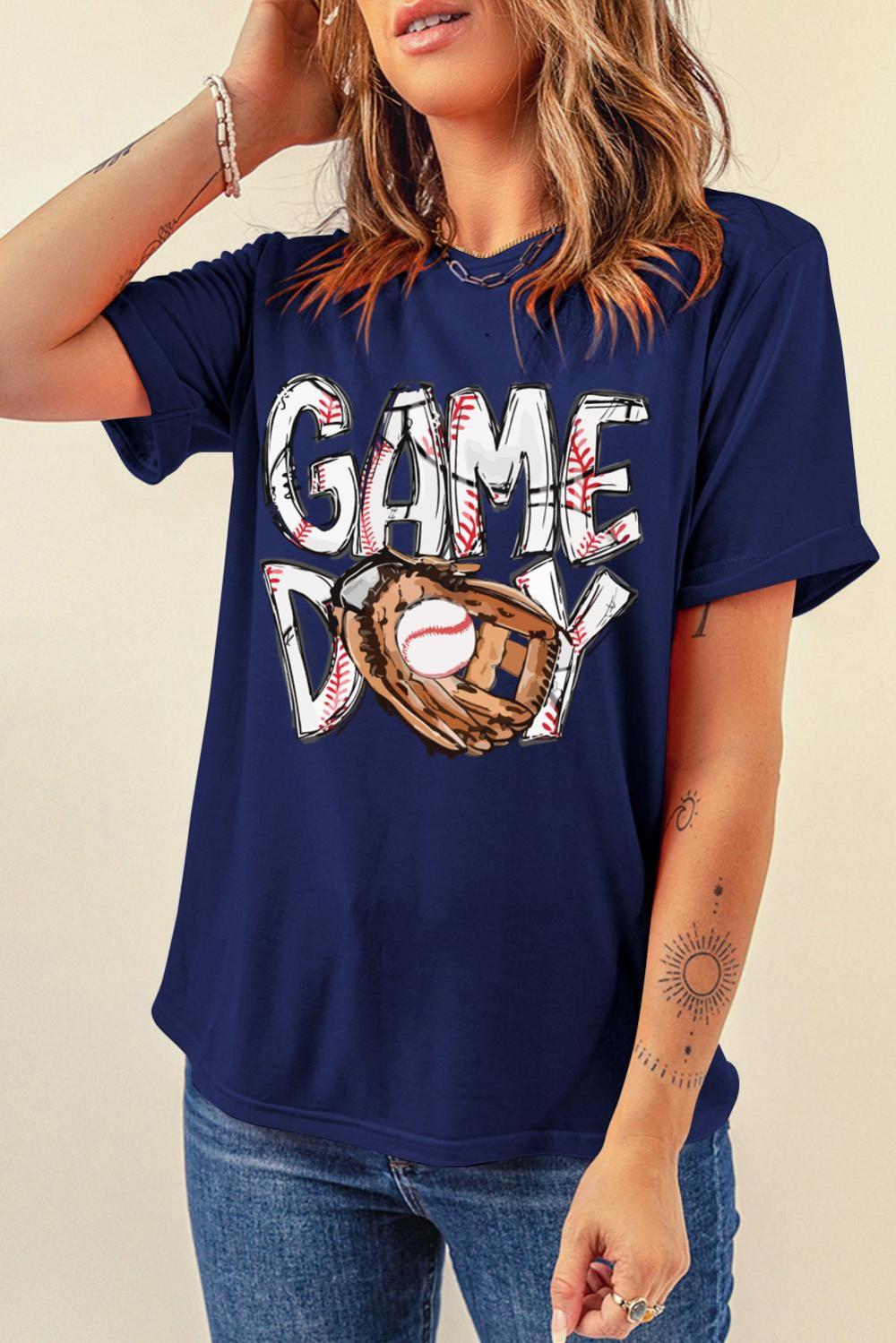 Women Blue Gamy Day Baseball Crewneck T Shirt | Tees & Tanks - Image 2