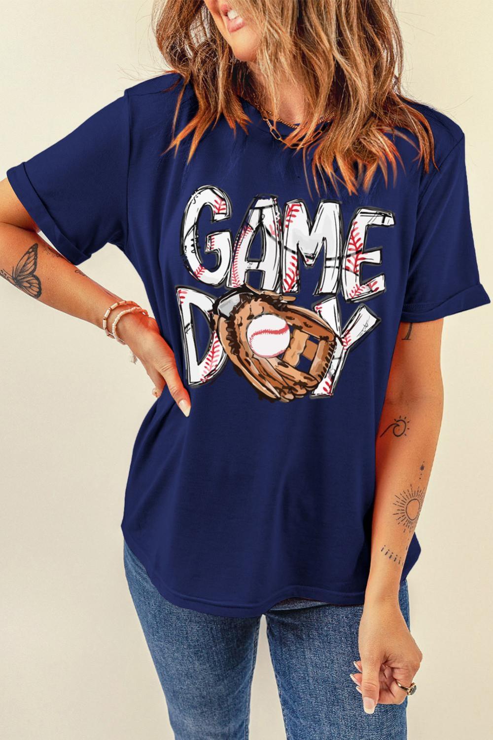 Women Blue Gamy Day Baseball Crewneck T Shirt | Tees & Tanks - Image 3