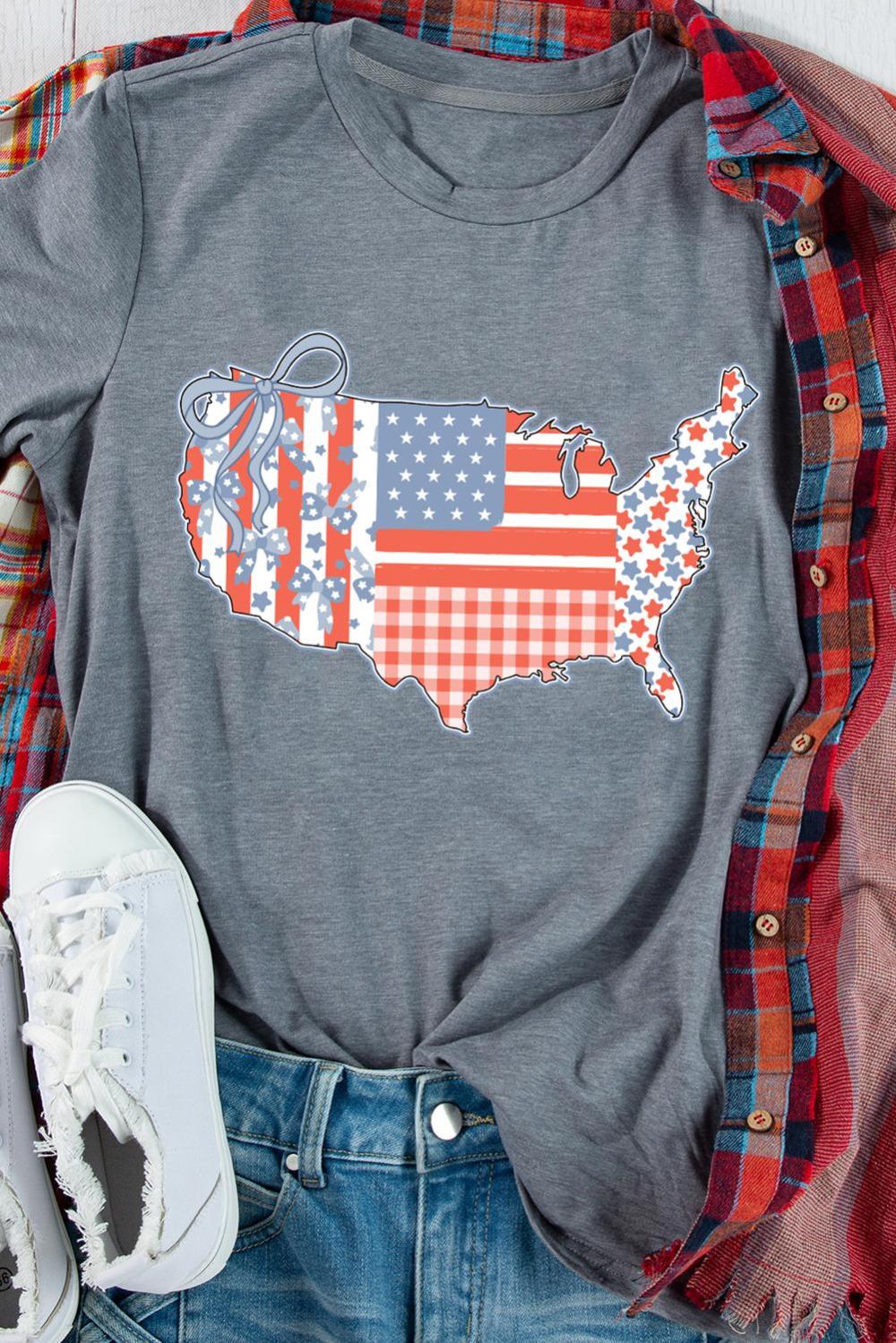 Women Gray American Flag Bow Map Graphic Tee | Tees & Tanks - Image 3