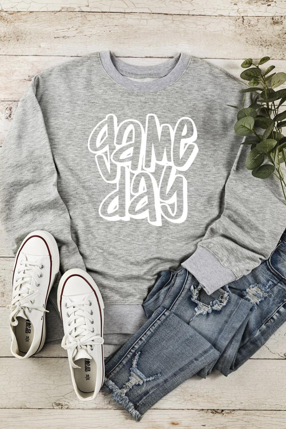 Women Gray Game Day Printed Round Neck Sweatshirt | Sweatshirts - Image 4