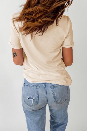 Women Khaki Band Tee Casual Short Sleeve Crew Neck Graphic T Shirt | Tees & Tanks