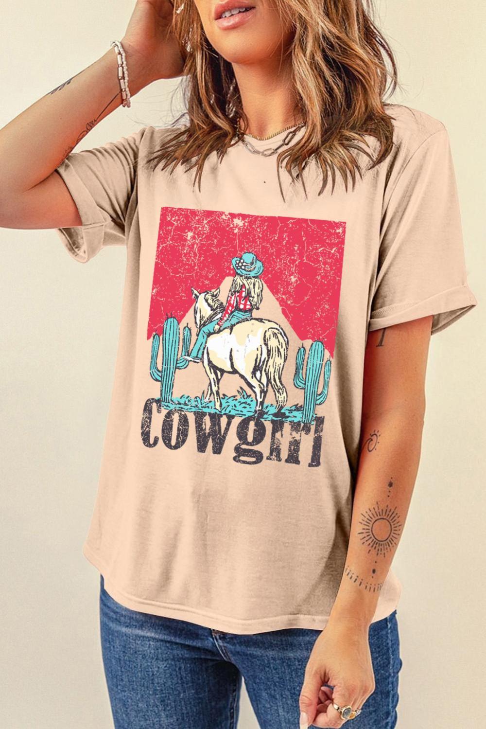 Women Khaki Cowgirl Slogan Print Rodeo Graphic Tee | Tees & Tanks