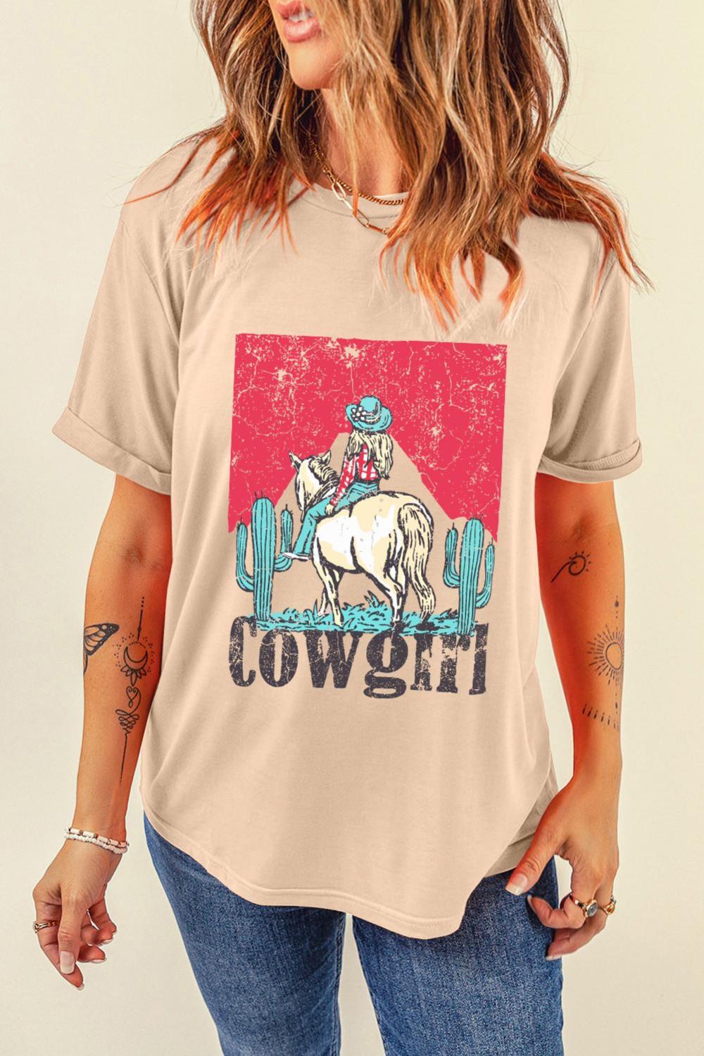 Women Khaki Cowgirl Slogan Print Rodeo Graphic Tee | Tees & Tanks - Image 2