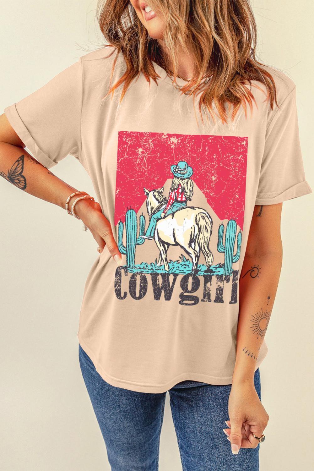 Women Khaki Cowgirl Slogan Print Rodeo Graphic Tee | Tees & Tanks - Image 3