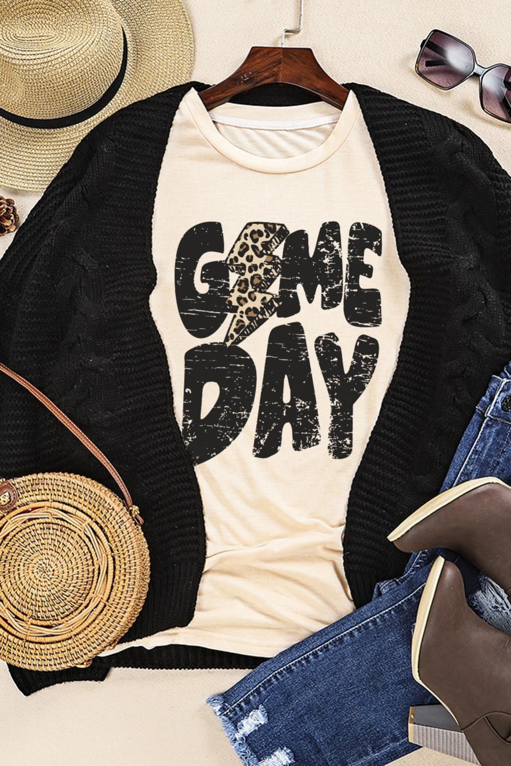 Women Khaki Game Day Football Season Casual Graphic T Shirt | Tees & Tanks - Image 2