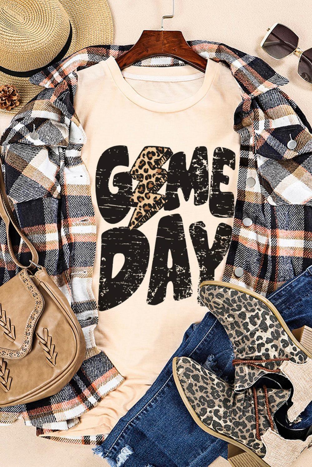 Women Khaki Game Day Football Season Casual Graphic T Shirt | Tees & Tanks - Image 3