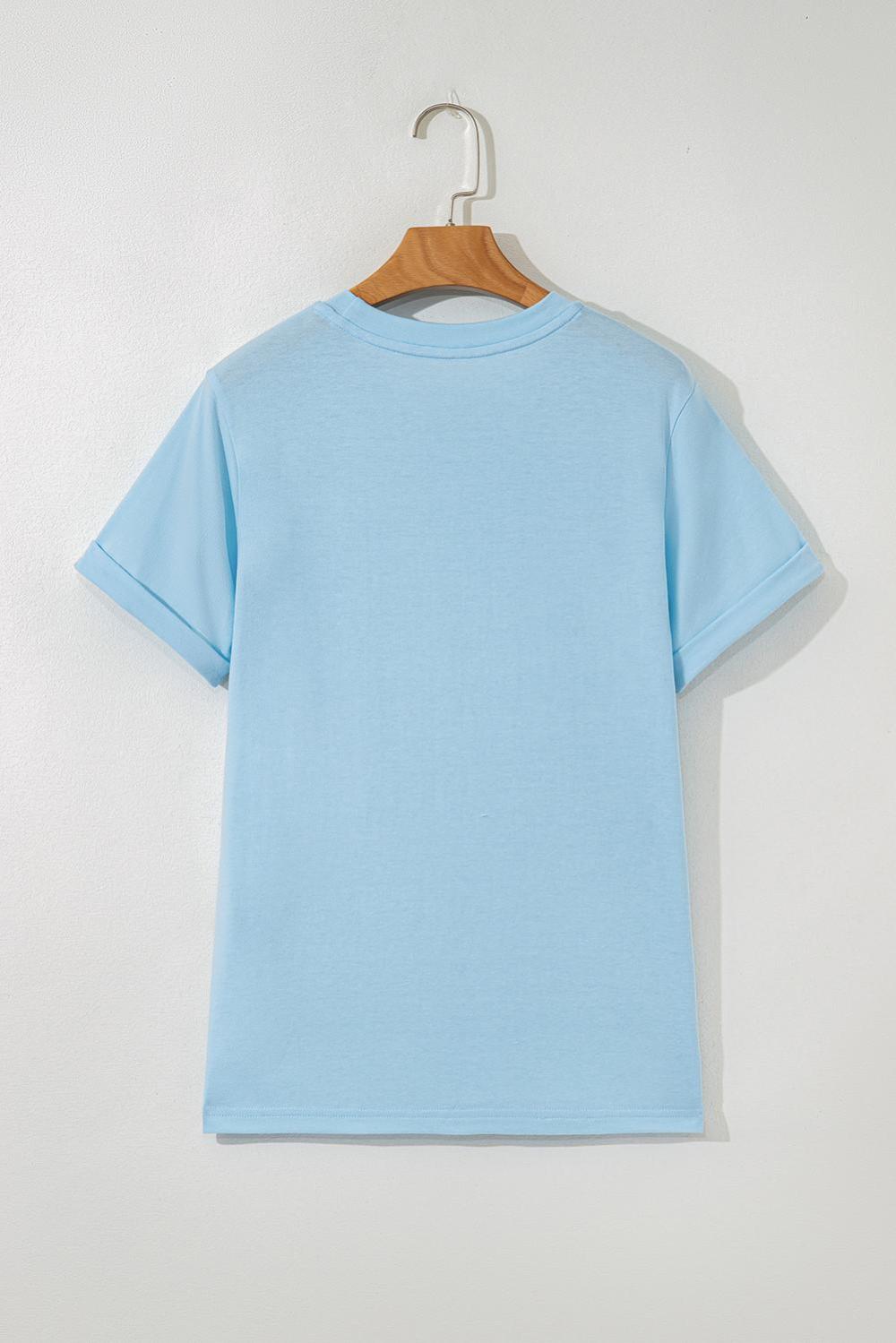 Women Light Blue Cheer Game Day Element Sequin Patched T Shirt | Tees & Tanks - Image 4