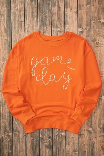 Women Orange Game Day Diamond Print Graphic Sweatshirt | Sweatshirts