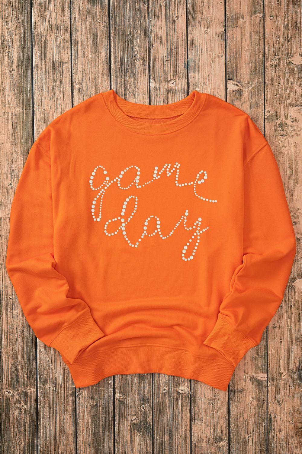 Women Orange Game Day Diamond Print Graphic Sweatshirt | Sweatshirts