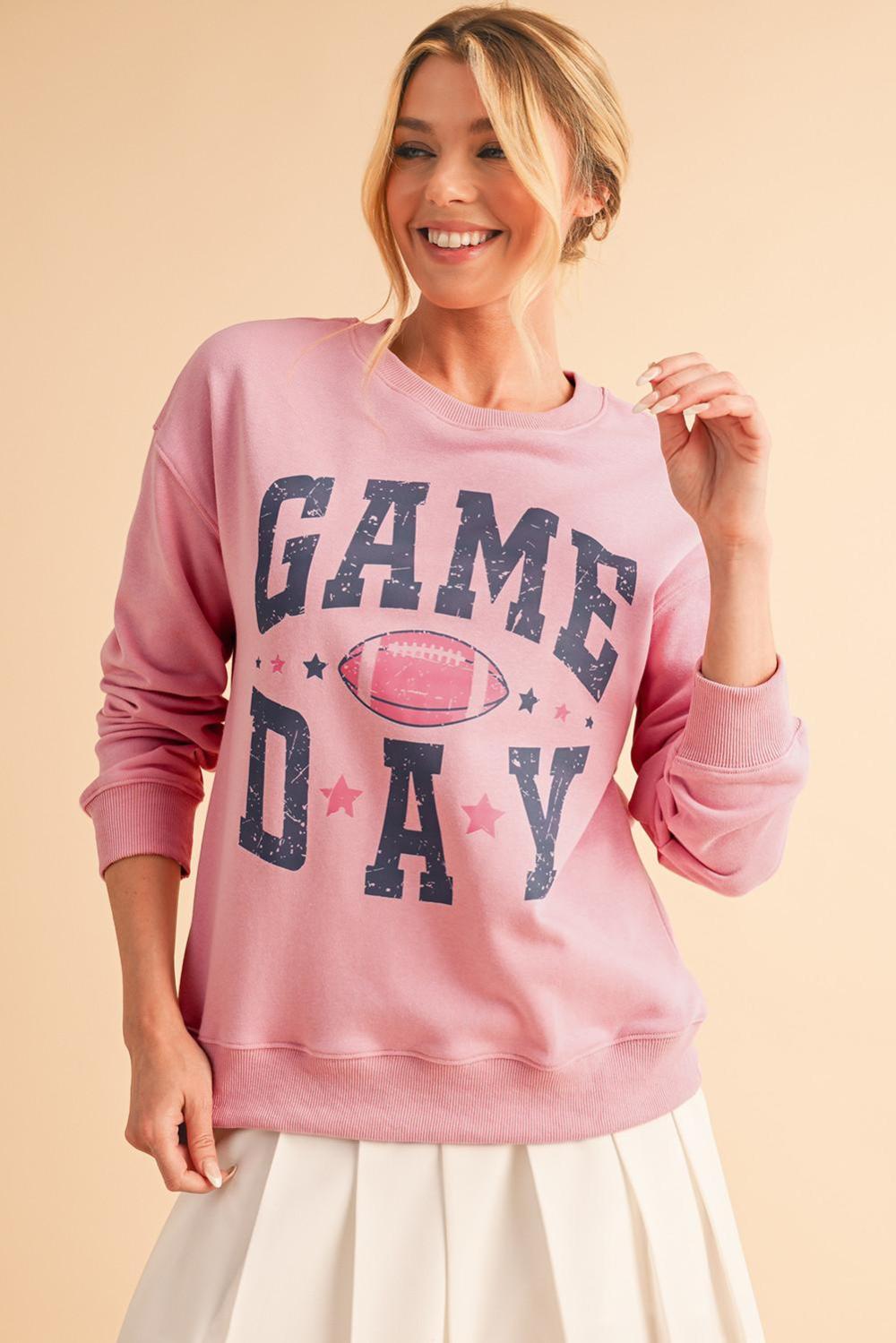Women Pink Rugby Game Day Graphic Drop Shoulder Sweatshirt | Sweatshirts - Image 2