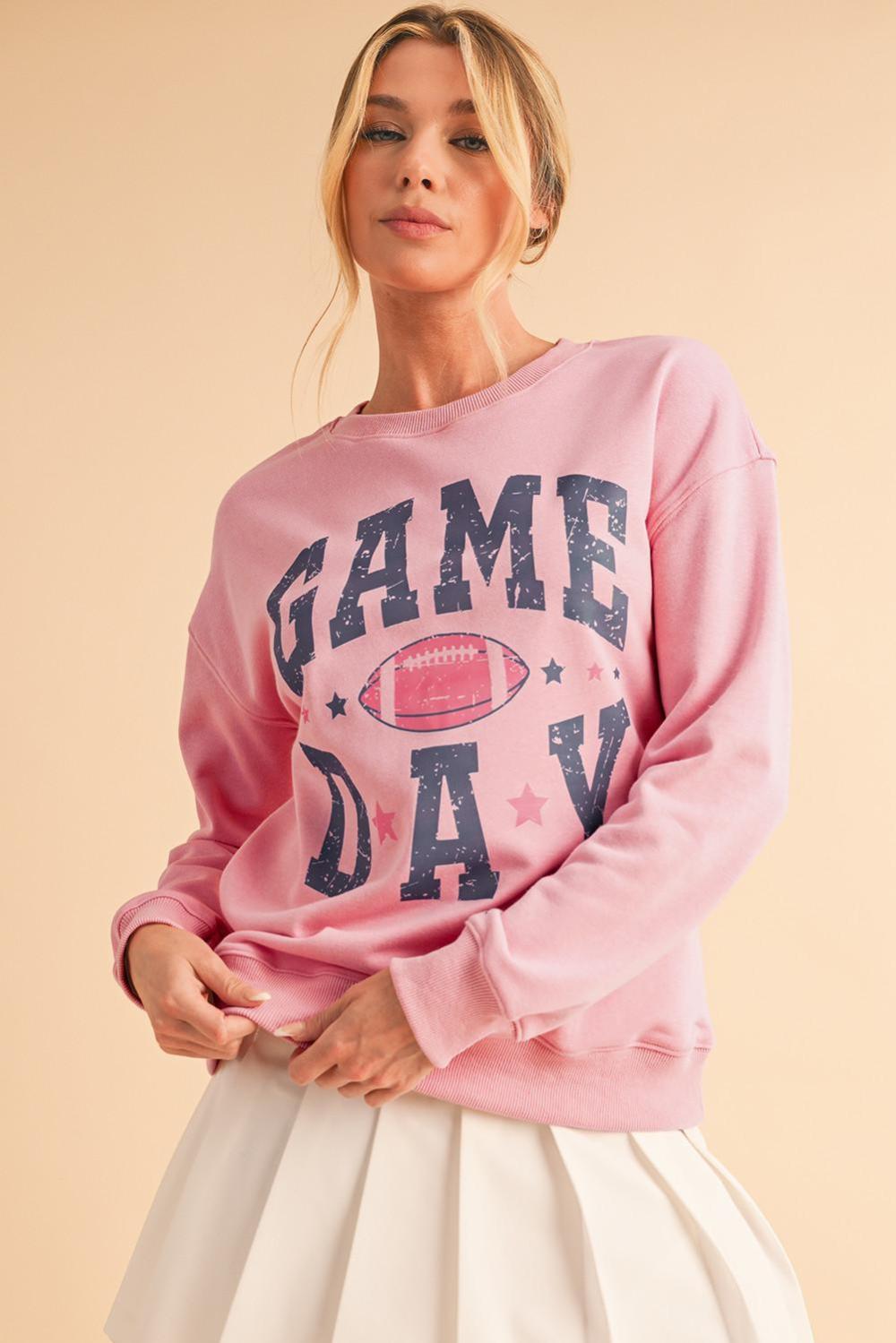 Women Pink Rugby Game Day Graphic Drop Shoulder Sweatshirt | Sweatshirts - Image 5