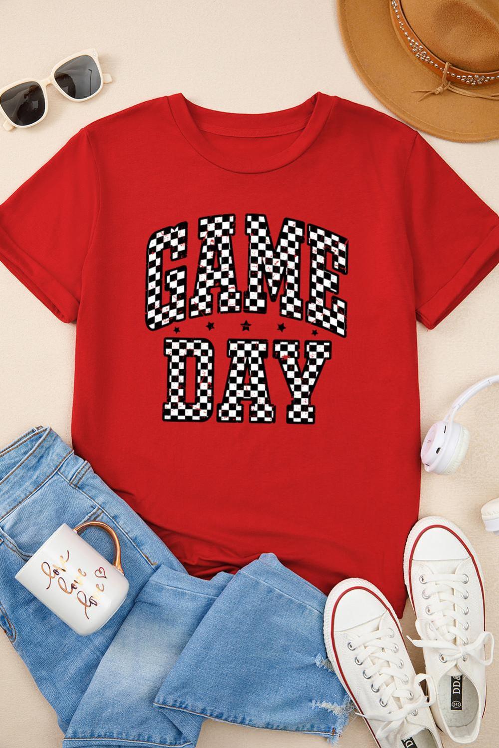 Women Red Checkered Game Day Graphic T Shirt | Tees & Tanks - Image 5