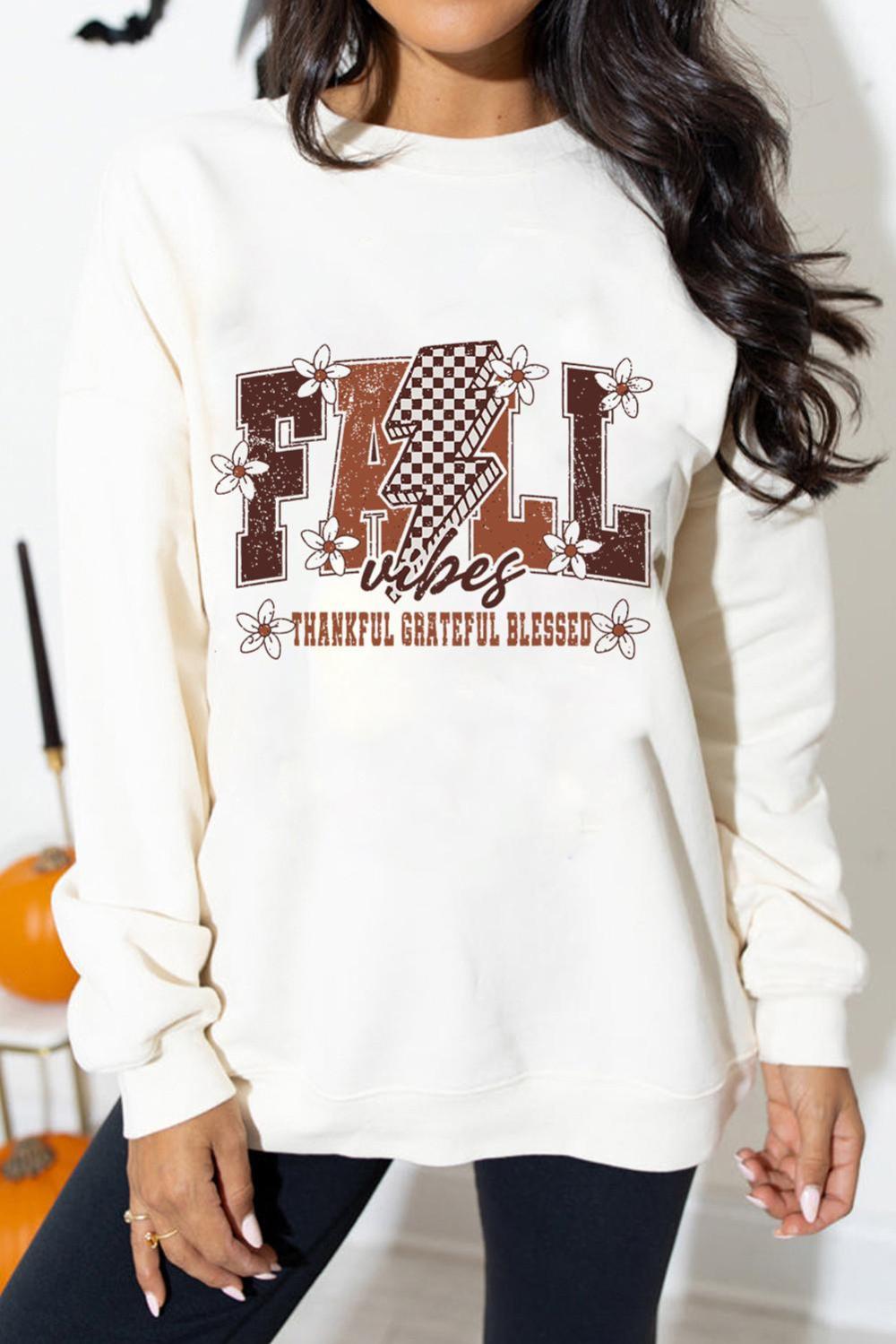 Women White Fall Thankful Grateful Blessed Graphic Drop Shoulder Sweatshirt | Sweatshirts - Image 2