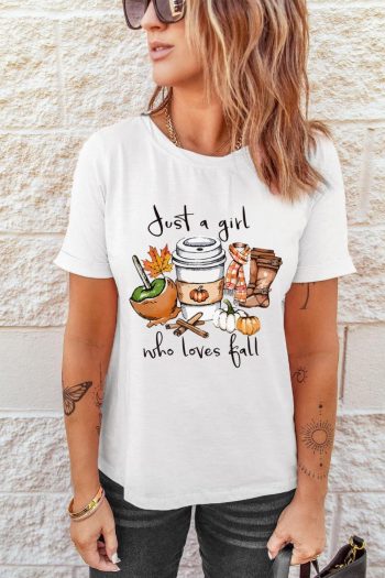 Women White Fall Vibe Graphic Print Crew Neck T Shirt | Tees & Tanks