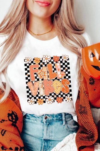 Women White Fall Vibes Cute Graphic Fashion Tee | Tees & Tanks