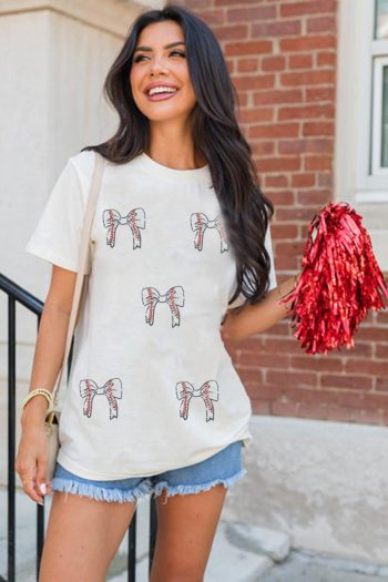 Women White Game Day Bow Graphic Crewneck T Shirt | Tees & Tanks