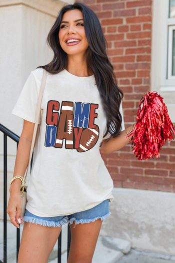 Women White Game Day Football Letter Graphic T Shirt | Tees & Tanks