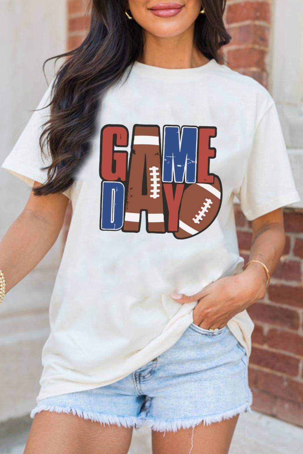 Women White Game Day Football Letter Graphic T Shirt | Tees & Tanks - Image 2