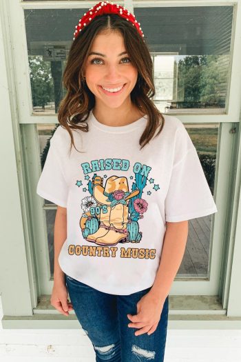 Women White Raised On Country Music Graphic Tee | Tees & Tanks