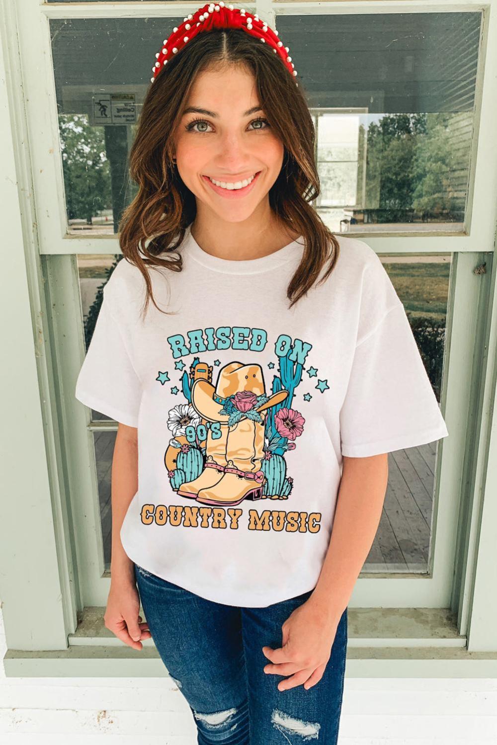 Women White Raised On Country Music Graphic Tee | Tees & Tanks