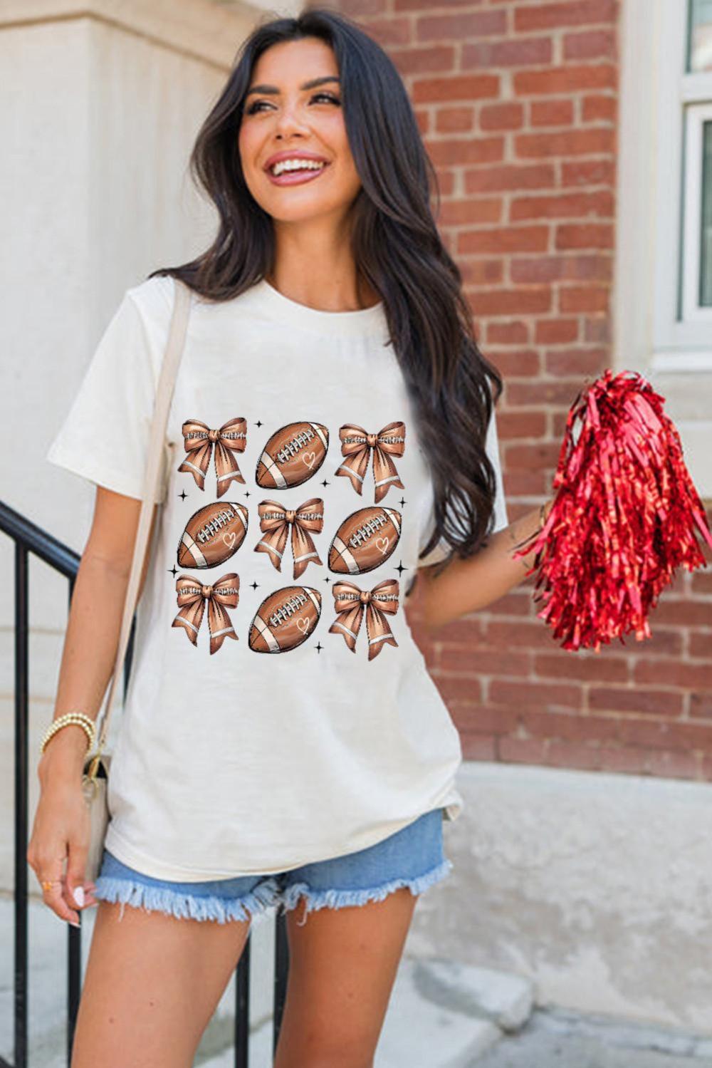 Women White Rugby Fashion Bow Print Graphic T Shirt | Tees & Tanks - Image 2