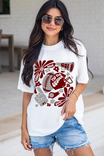 Women White Touch Down Game Day Tis Season Graphic Crew Neck Tee | Tees & Tanks