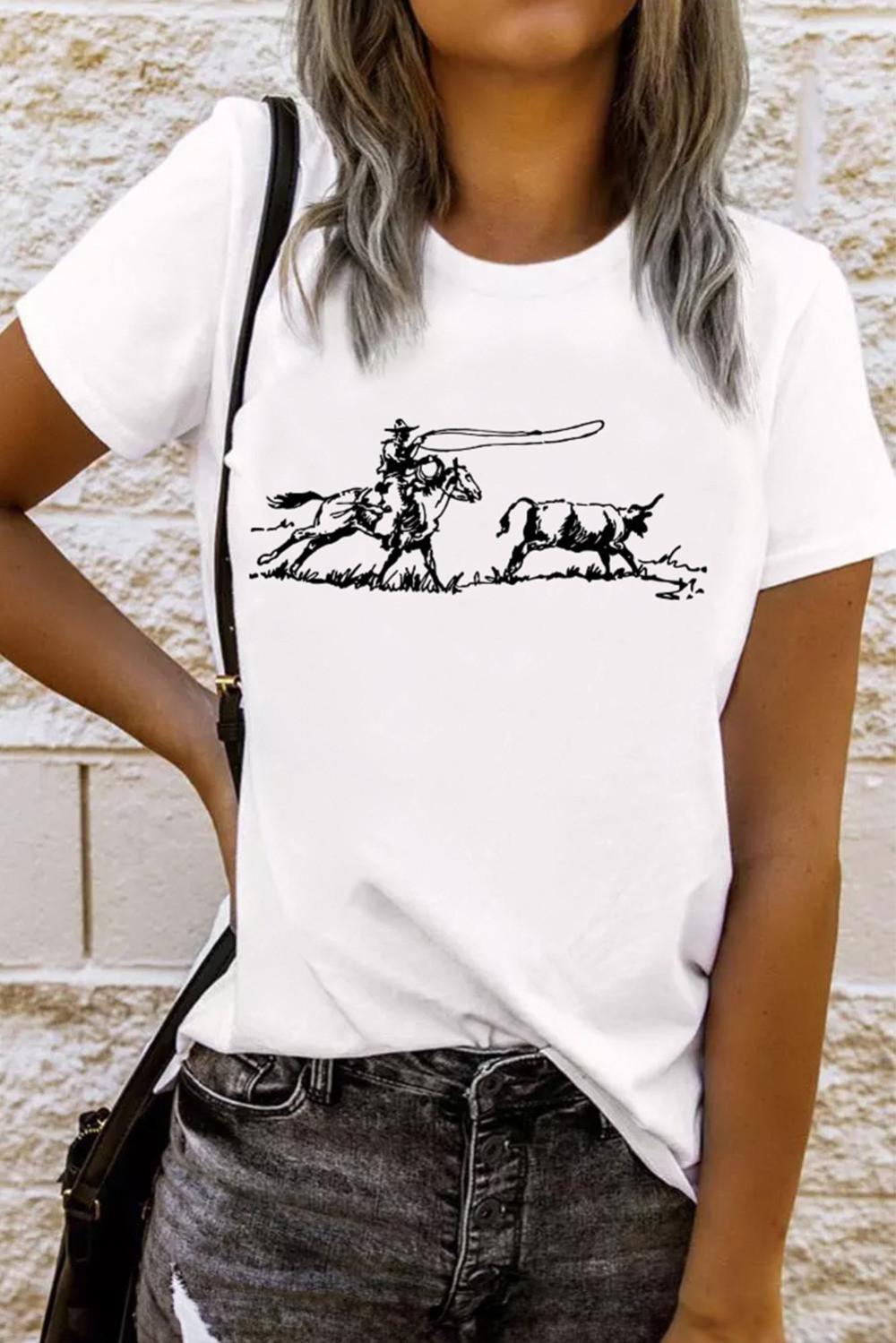 Women White Western Rodeo Graphic Casual T Shirt | Tees & Tanks - Image 2