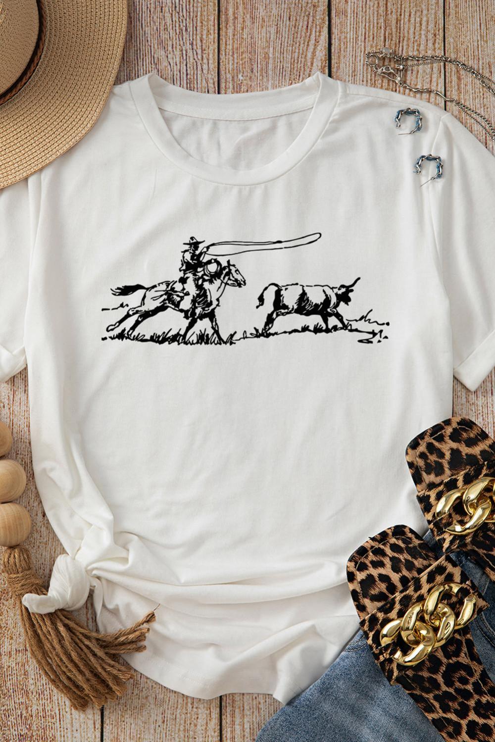 Women White Western Rodeo Graphic Casual T Shirt | Tees & Tanks - Image 3